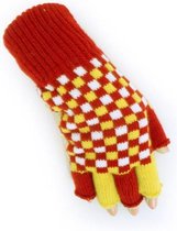 Vingerloze handschoen rood/wit/geel geblokt