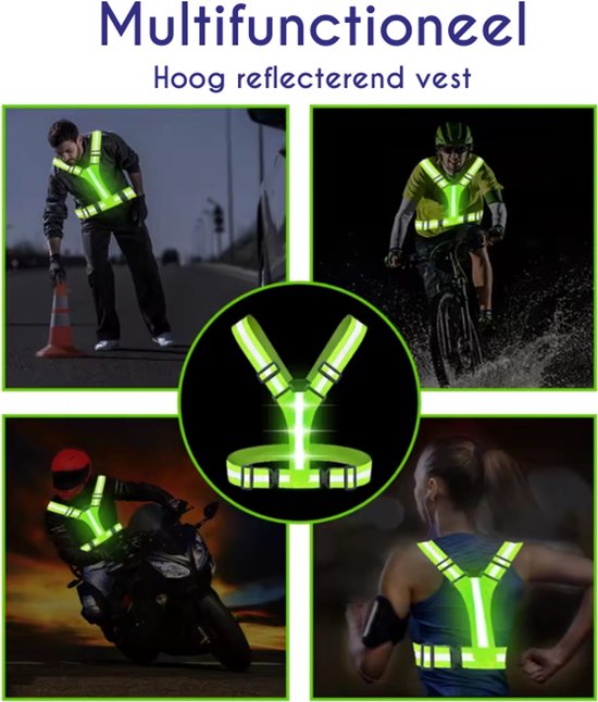 Multifunctioneel, hoog reflecterend vest in gebruik.