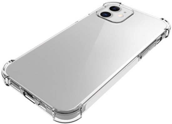 Coque transparente et antichoc enveloppant un téléphone argenté à double appareil photo.