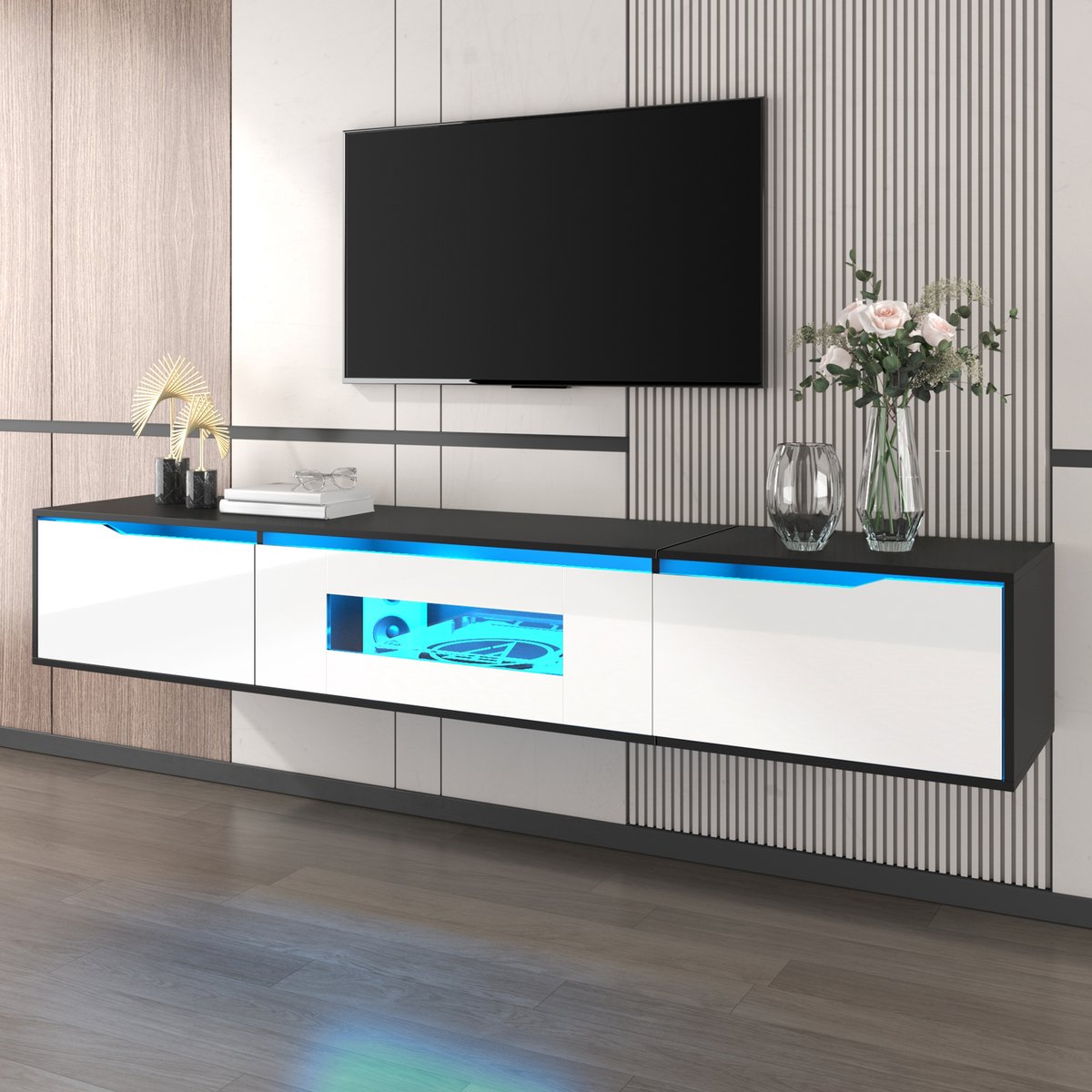 STILVORA TV-Meubel - Hoogglans TV-Kast Met LED (16 Kleuren) En USB - Grote Opbergruimte - 