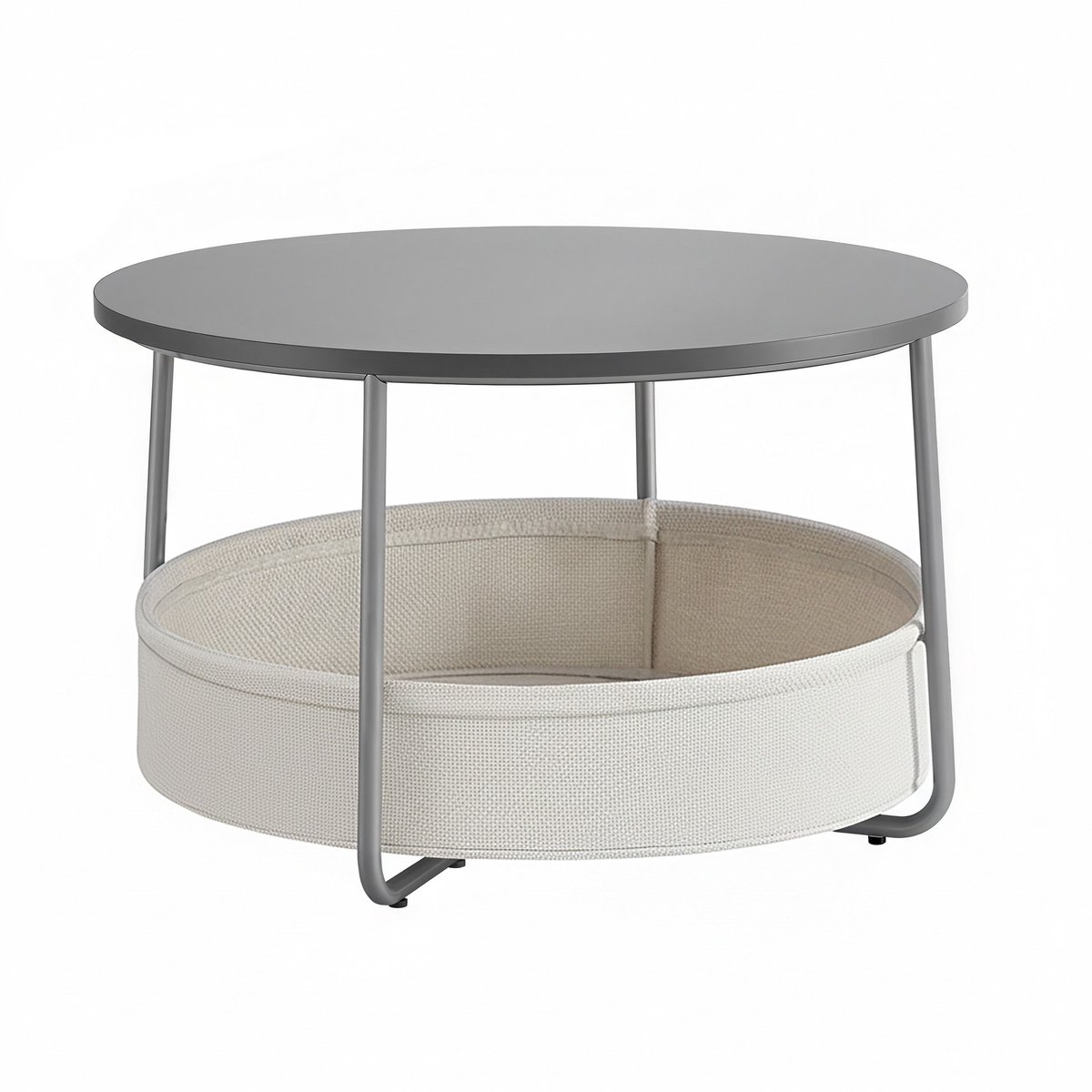Bijzettafel – Met opbergruimte – 75 cm diameter – Grijs-wit