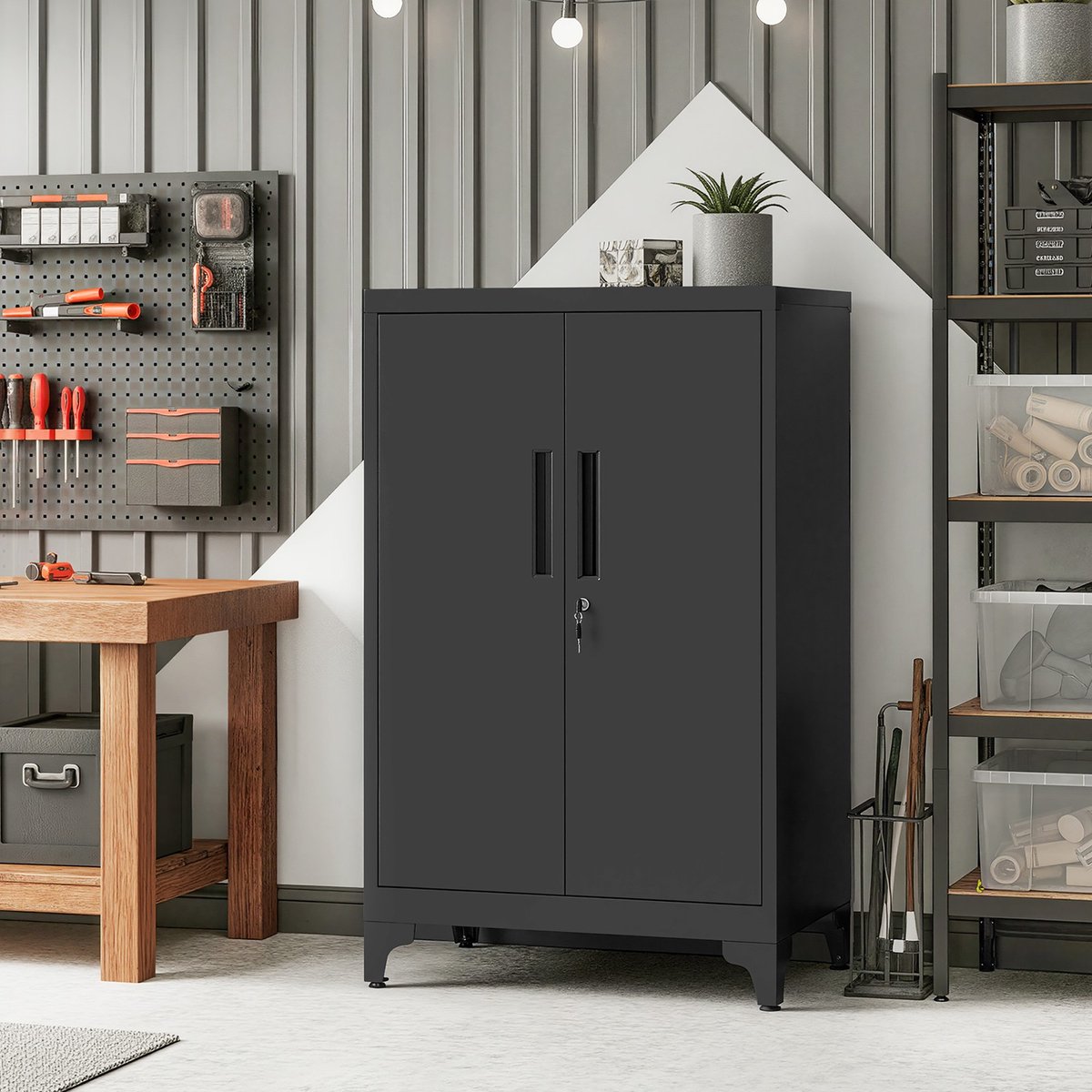 Songmics Opbergkast met slot – 40,2 x 60,1 x 99 cm – Metaal – Zwart