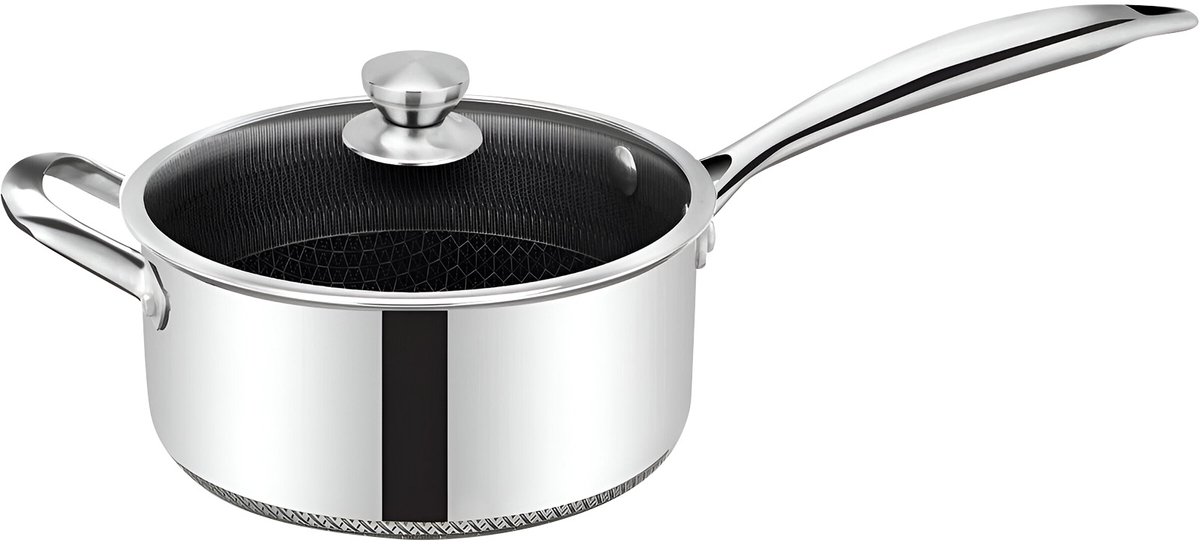 Cheffinger, Koekenpan 24cm Antiaanbaklaag Honingraat met Deksel, Zilveren