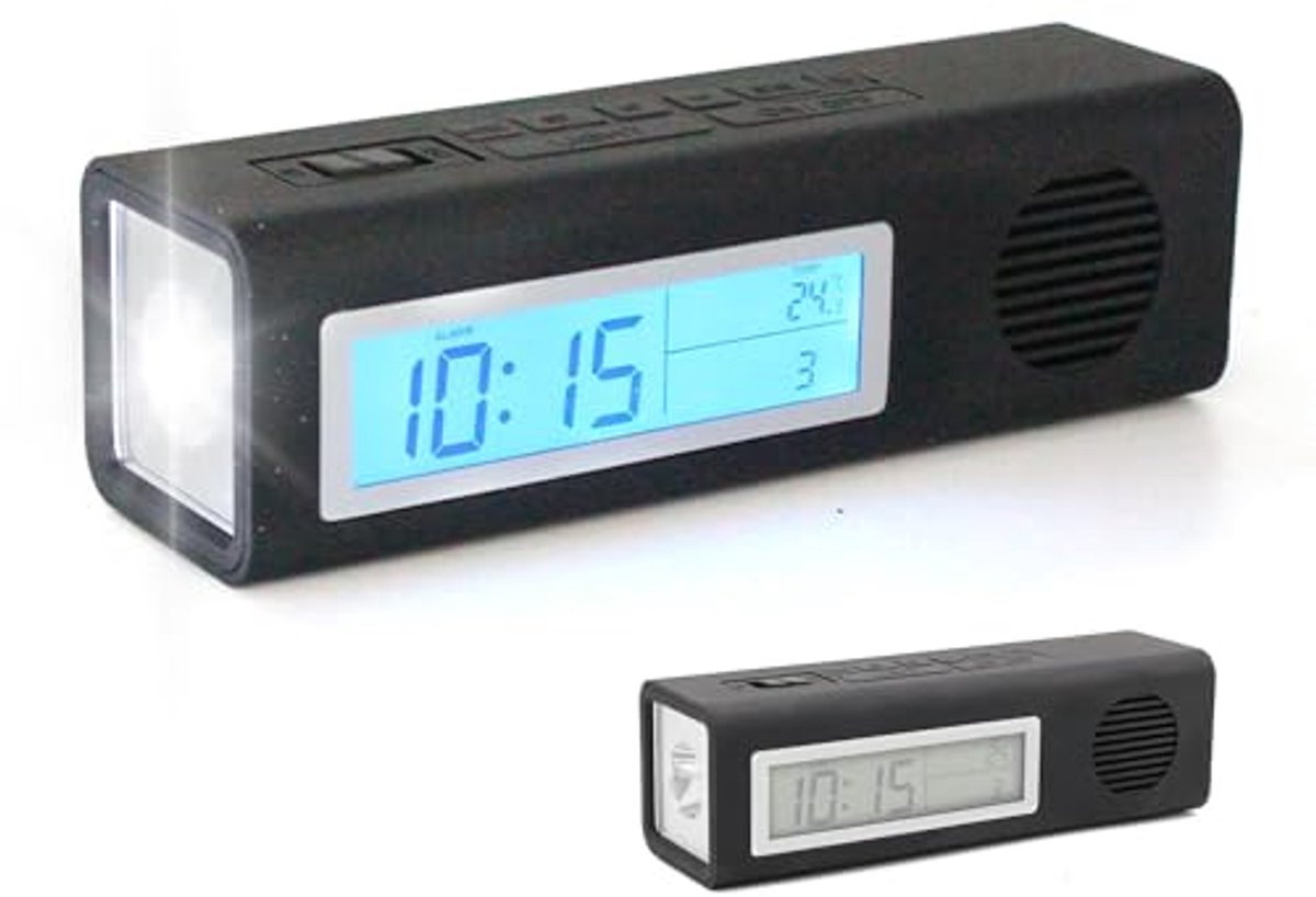 Compacte Wekkerradio met Zaklamp en FM-radio - Alarm, Temperatuur, Kalender, Timer en Draagbaar Ontwerp