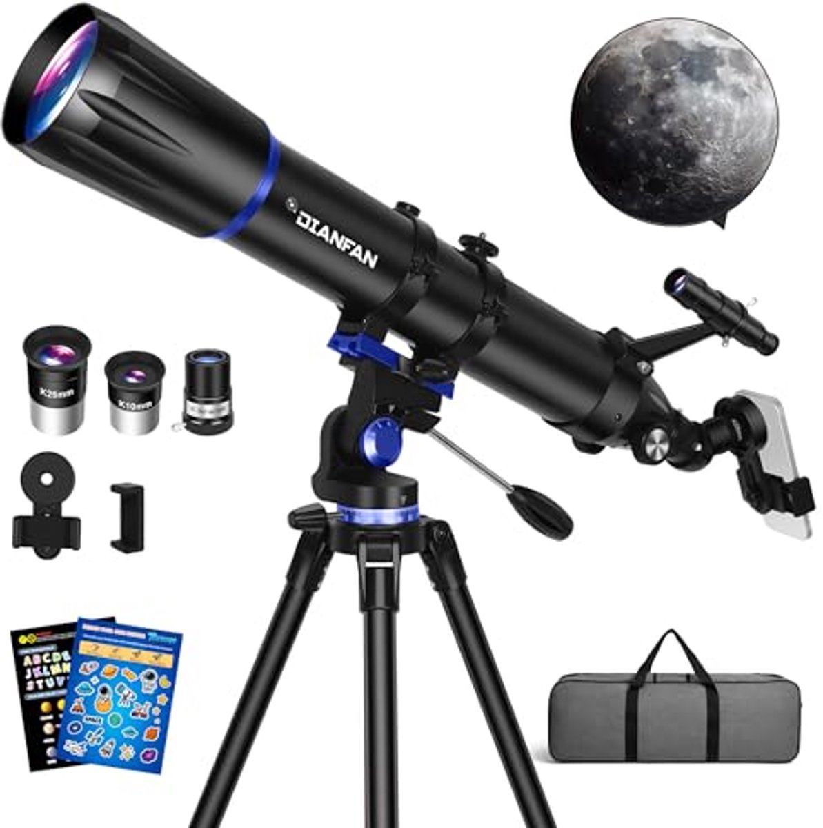 90 mm opening 800 mm telescoop voor volwassenen - reisvriendelijk voor beginners met statief, smartphone-adapter en draagtas