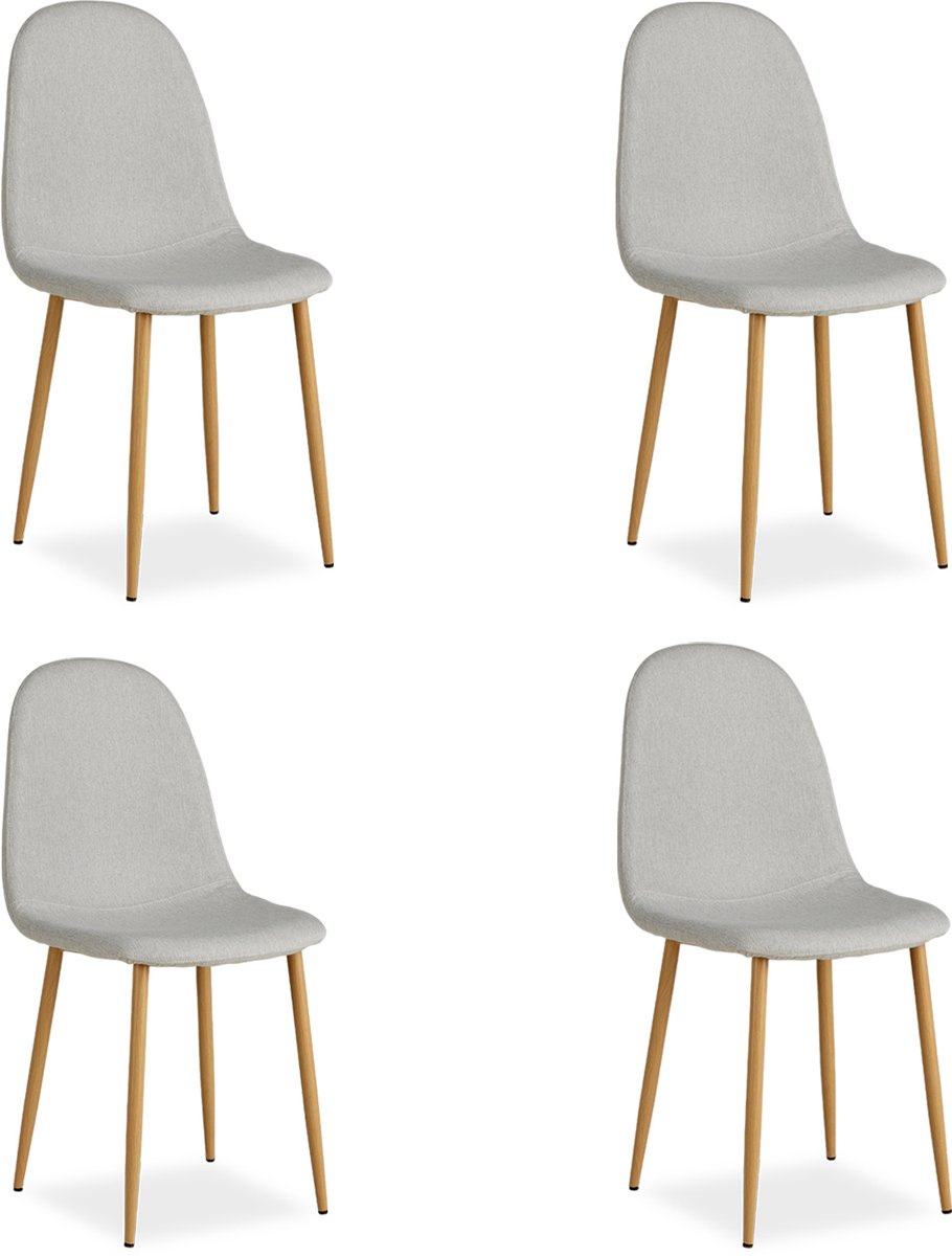 Homestyle4u Eetkamerstoelen van Linnen - 4 Stoelen - Grijs
