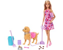 Barbie Malibu Wandelpuppy speelgoedset - Pop en hond die kan poepen en accessoires