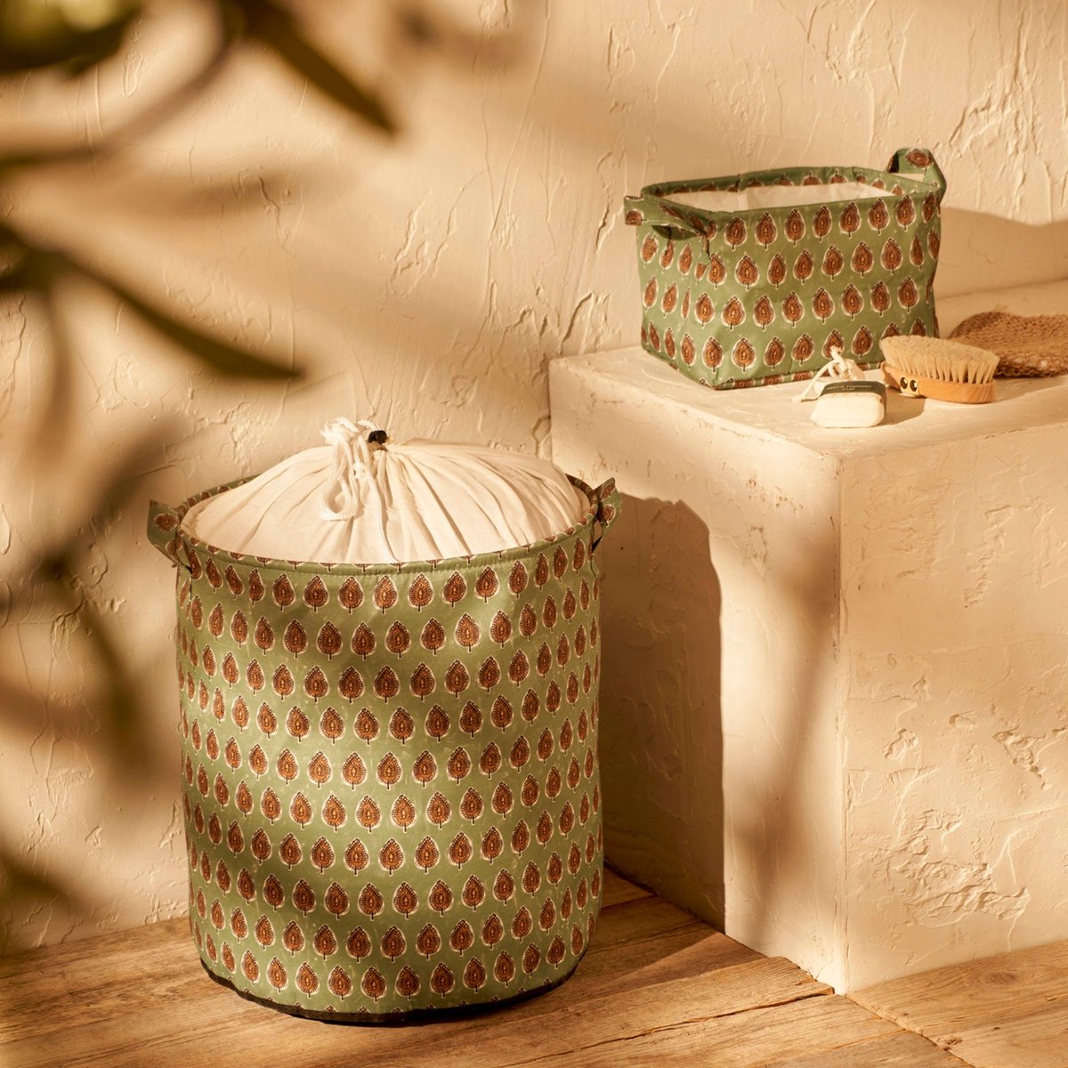 Indian Wasmand Set – 2-delig (36x40 cm) - Organizer Groen