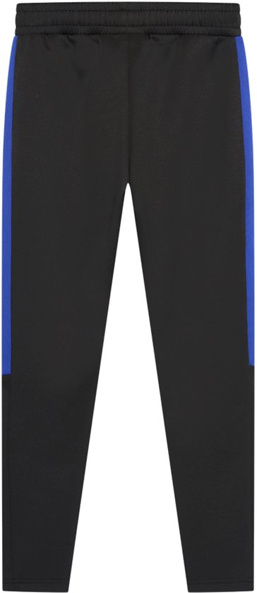 Zwarte trainingsbroek met een blauwe streep aan de zijkant.