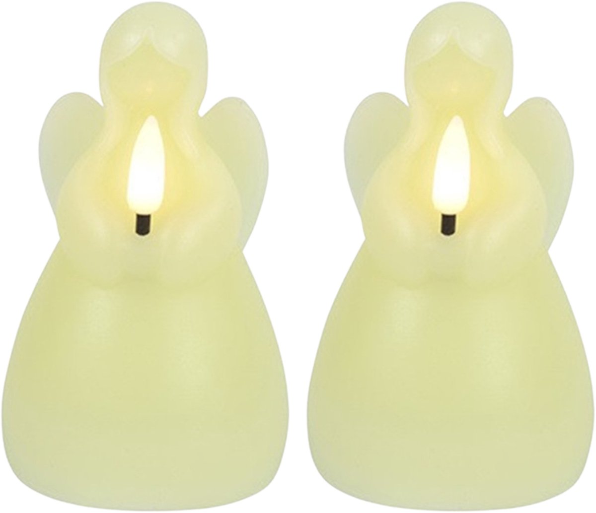 Countryfield LED kaars engel - 2x - creme wit - H14,5 cm - wax kaars op batterijen - kaarsen - kerst thema - kerstkaarsen