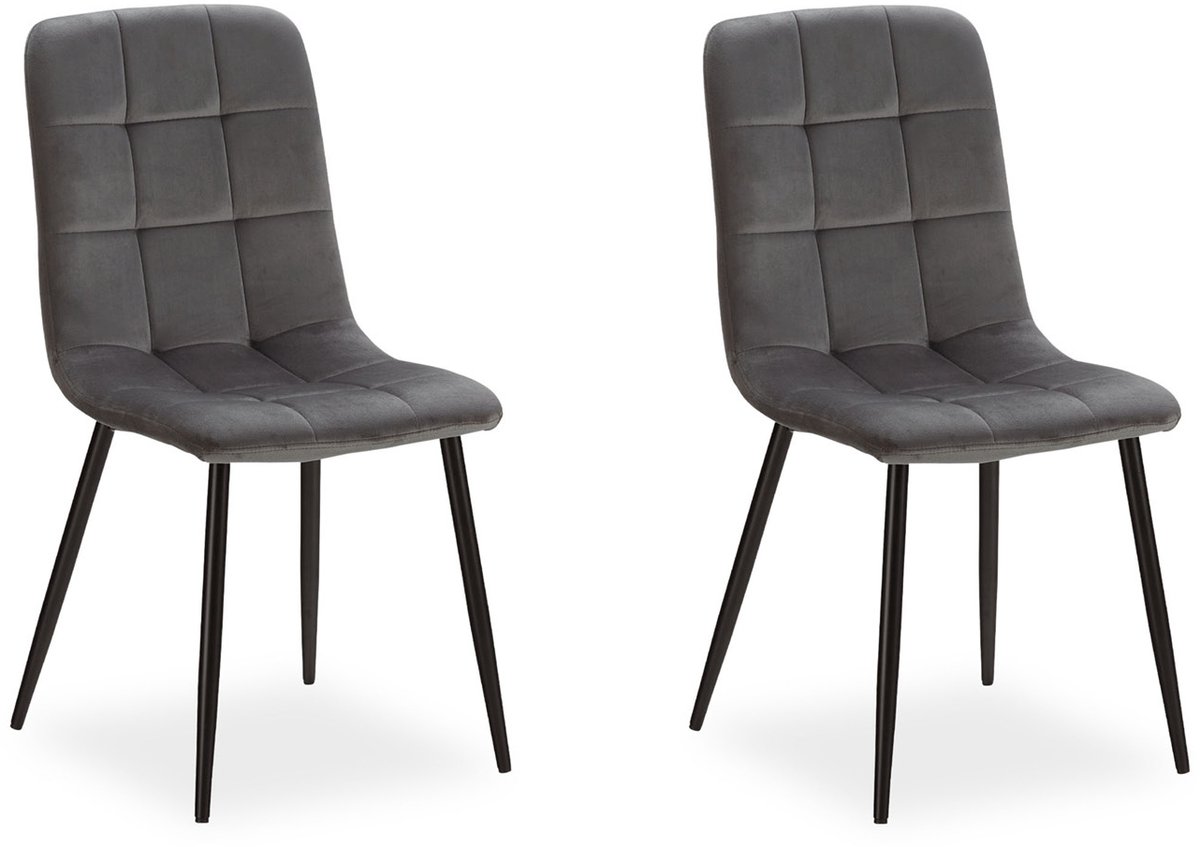 Homestyle4u Eetkamerstoelen van Fluweel - 2 Stoelen - Grijs