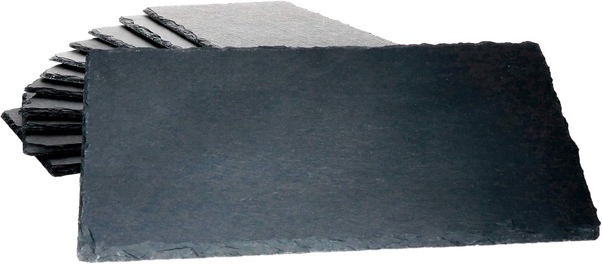 Set van 12 Leisteen Onderzetters en Serveringsplaten met Rustieke Breukrand - 17 x 34 cm