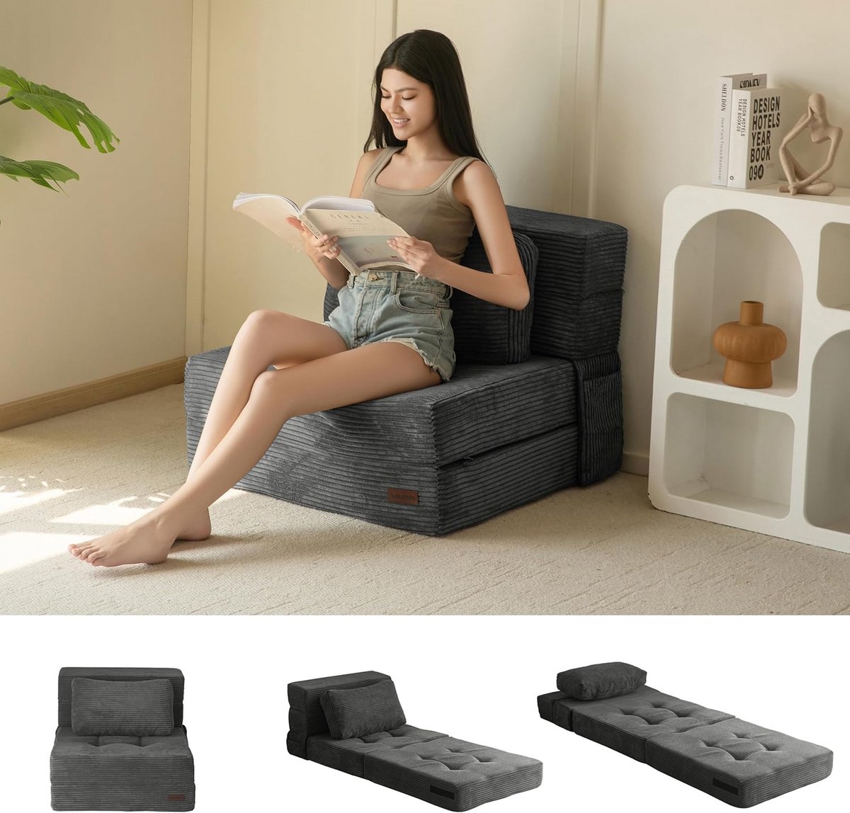 Opvouwbare schuim slaapbank - multifunctioneel futonbed met kussen en 3-in-1 ontwerp