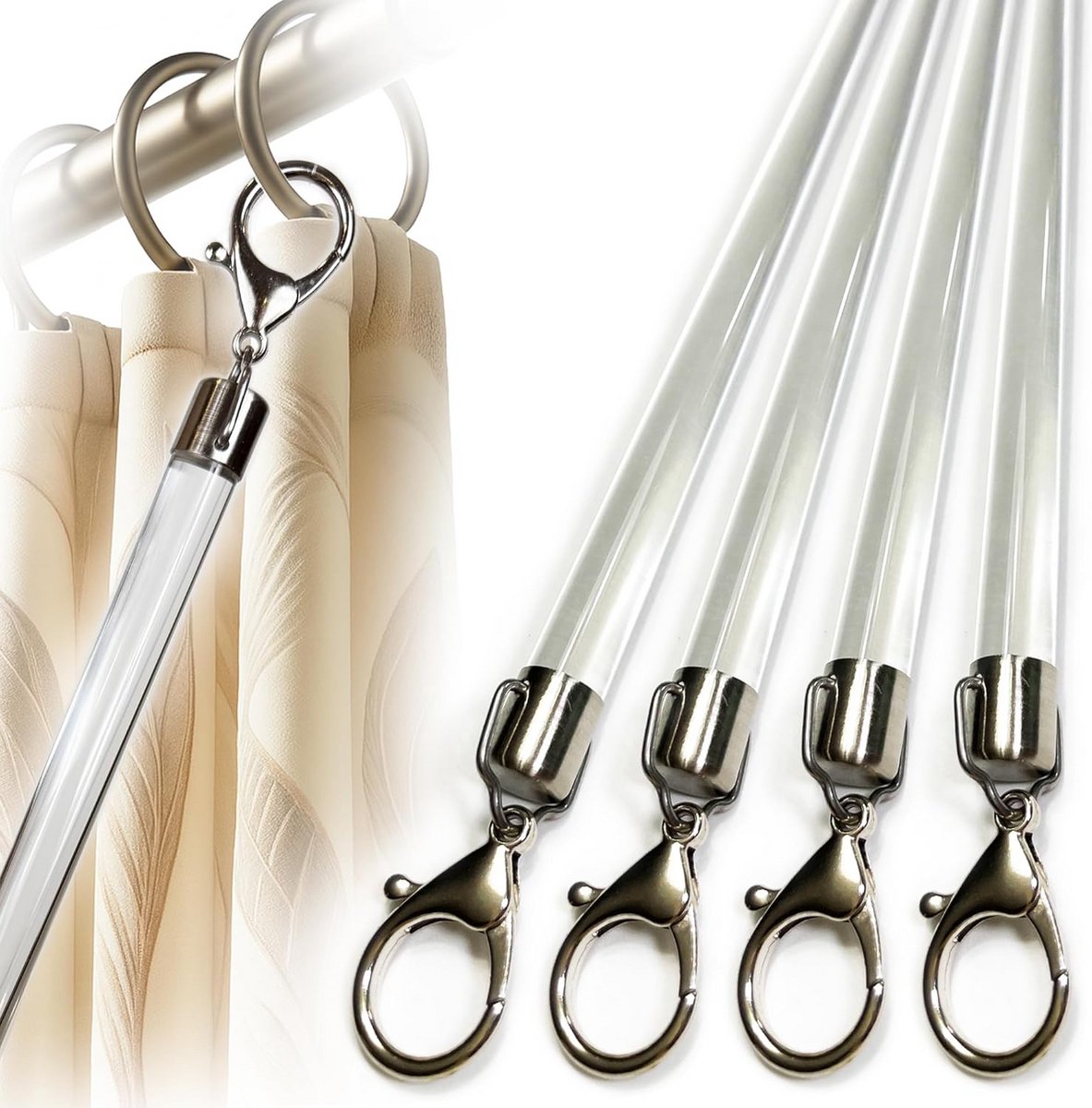 Transparante 36" (4-pack) Stalen Basis Acryl Gordijn Tie Rod - Veelzijdige Gordijn Stang - Onzichtbare Gordijn Stang - Gordijn Wandstang