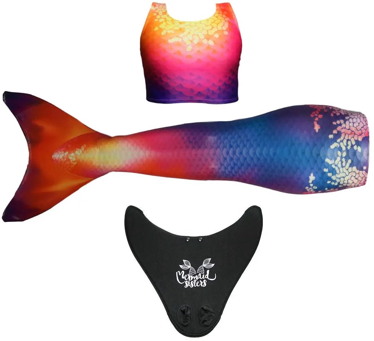 Mermaid Sisters Zeemeermin Staart Set voor Meisjes - Oranje/Blauw - Maat 42-44 - Monovin & Bikini Zeemeermin Zwemkleding