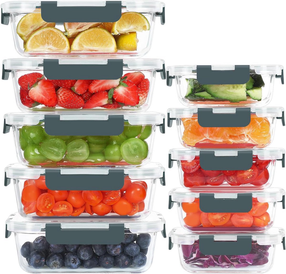 10 stuks glazen voedselopslagcontainers - Luchtdichte lunchboxen voor maaltijdbereiding