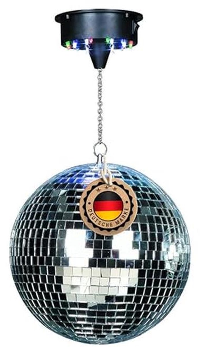 Spiegelbol 30 cm met LED-motor en 18 LED's voor disco en evenementen
