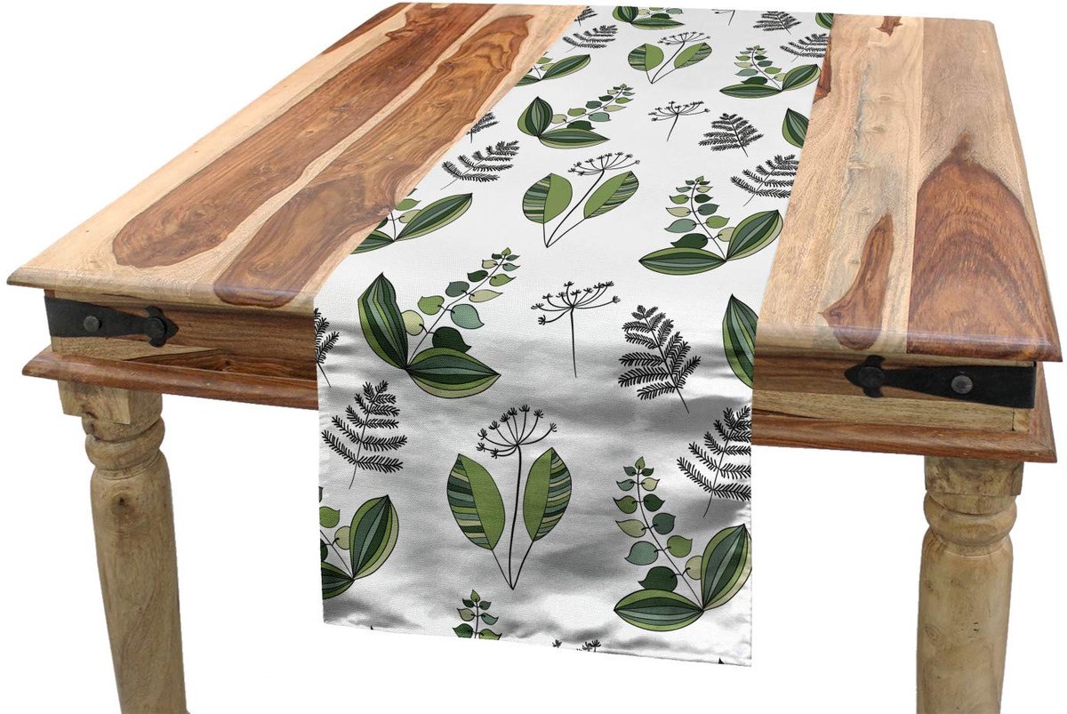 ABAKUHAUS – Tafelloper 40x180 cm – Olijfgroen/Wit – Polyester