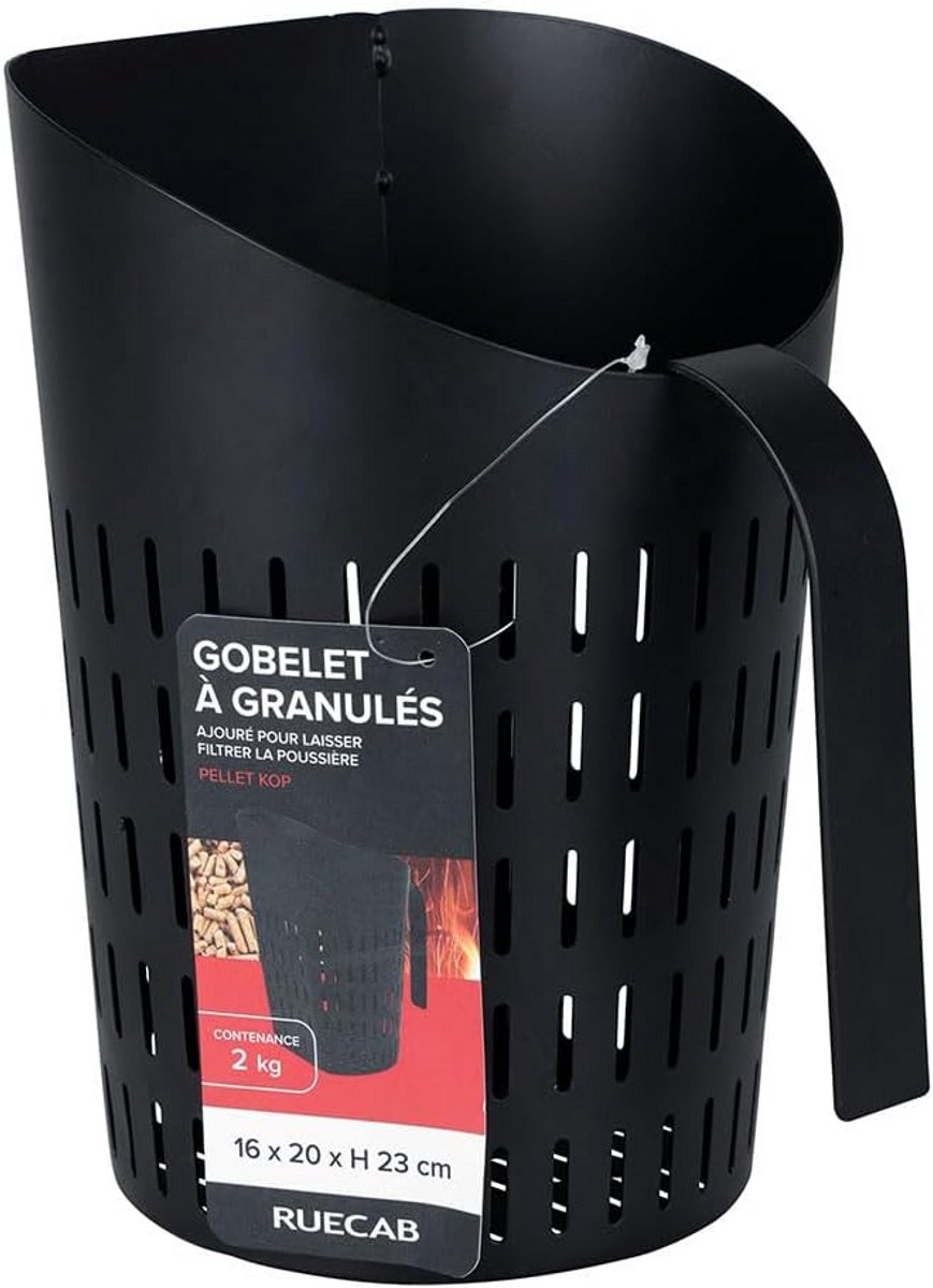 Opengewerkte Pelletbeker en Pelletschep voor Houtpellets - Ideaal voor het Vullen van Uw Pan - Ø16 x H23 cm - 0,7kg