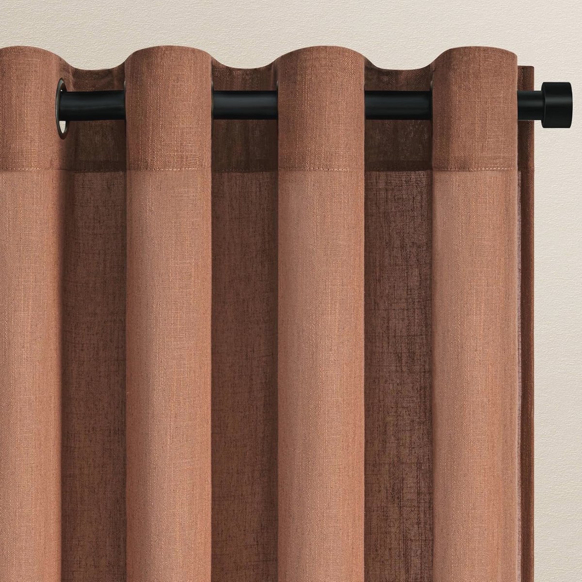 Gordijn met Ogen - Transparant Linnen Polyester - Terracotta - 140 x 160 cm - 2 Panelen