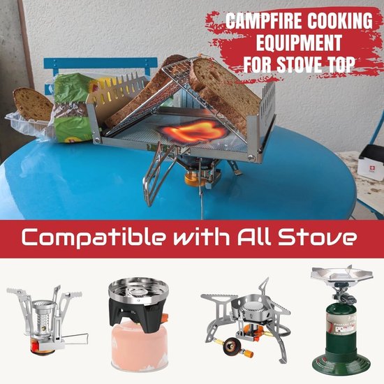 Campinggrill en Broodrooster voor Gasfornuis en Houtkachel - Draagbaar Roestvrij Stalen Kooktoestel voor Solo-Camping, Picknick en Vissen van Merkloos — afbeelding 5