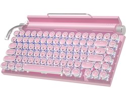 Mechanisch toetsenbord met Bluetooth dual-mode, blauwe schakelaars in retro-punkstijl en speciale, snel verwisselbare blauwe schakelaars (roze).