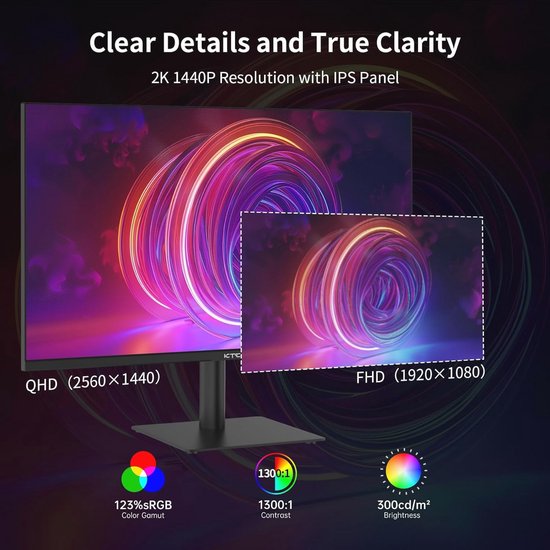 27 Inch 4K Gaming Monitor - Dual Mode 4K@160Hz / FHD@320Hz - Snelle IPS Panel - 1ms Reactietijd - HDR400 - Adaptive Sync - USB C 90W - KVM van Merkloos — afbeelding 3