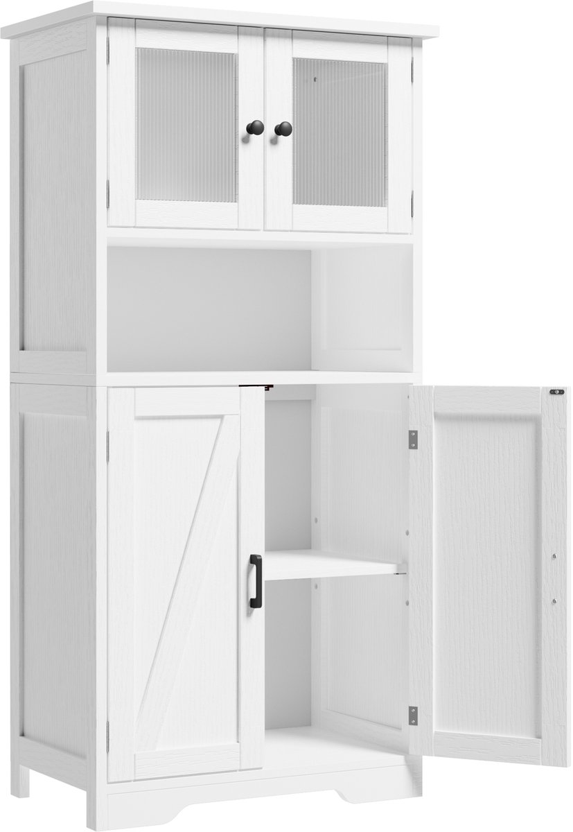 Badkamerkast wit – vrijstaand – 30×60×128cm – verstelbare legplanken – multifunctionele opbergkast voor badkamer, keuken, woonkamer