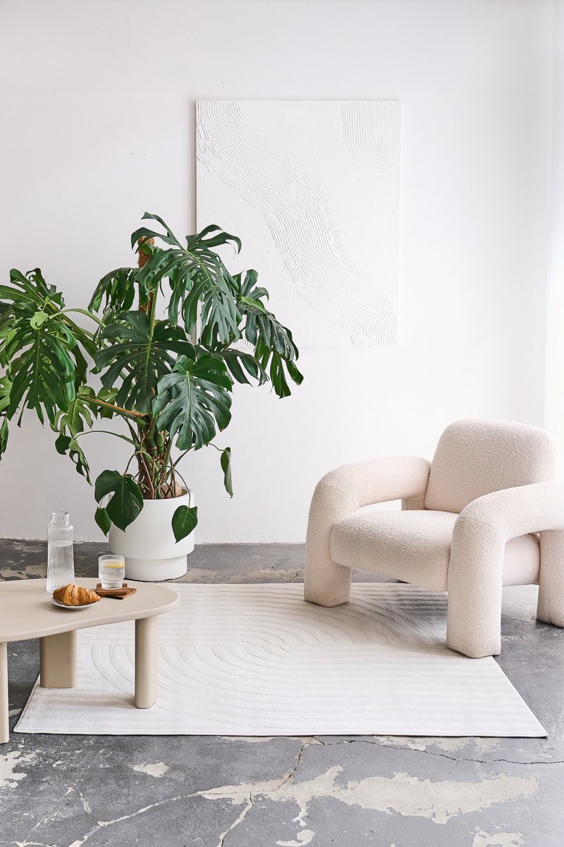 Tapiso Hygge Vierkant Vloerkleed Crème-Wit Laagpolig 3D Geometrisch Kleed Skandi & Boho Stijl Tapijt Voor Woonkamer Slaapkamer Duurzaam Slijtvast & Easy-Care OEKO-TEX - 160x160 Wit Creme
