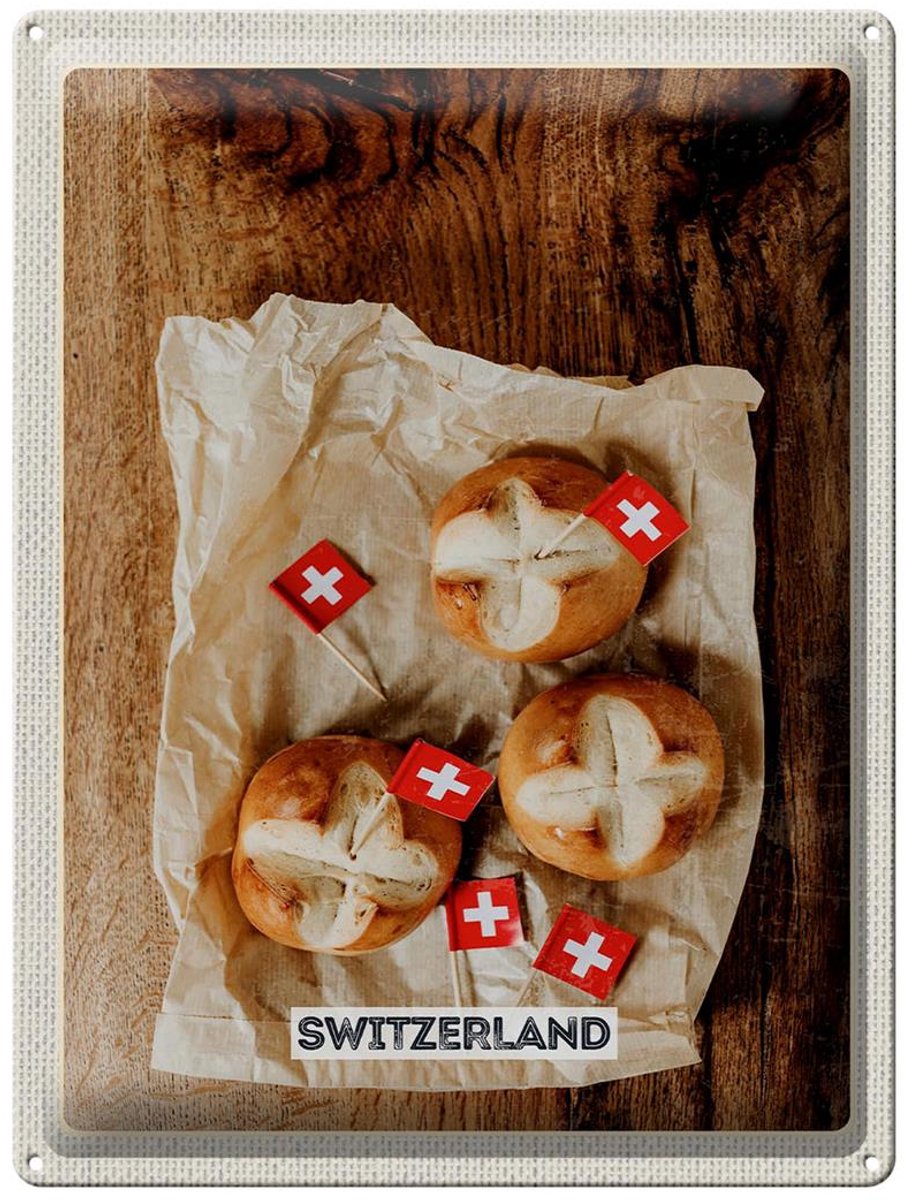 Blechschild Reise 30x40cm Schweiz Gerichte Laugenknoten