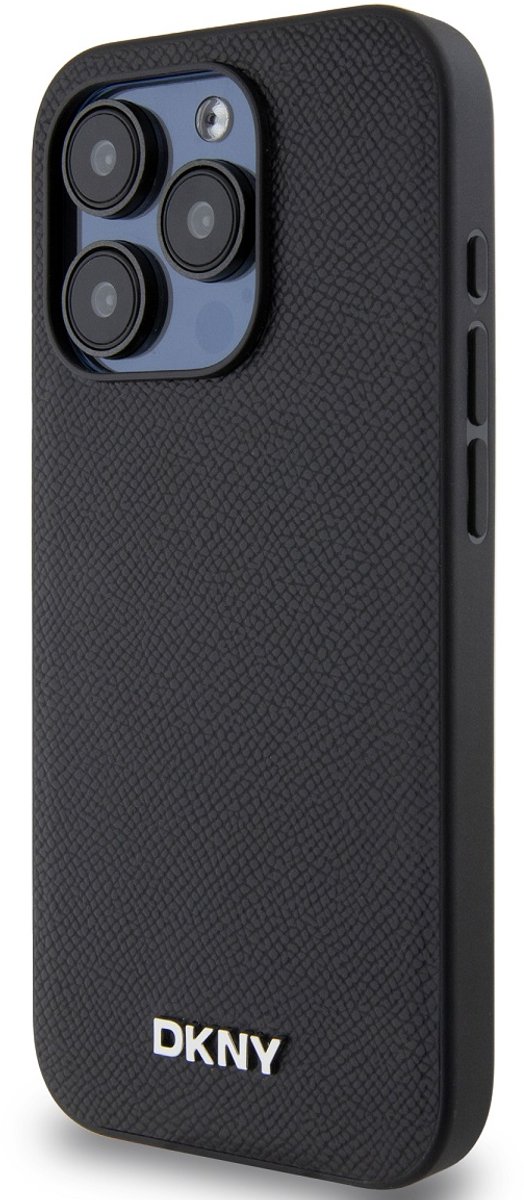 DKNY, Elegant MagSafe Geschikt voor Apple iPhone 15 Pro hoesje met metalen logo, Zwart