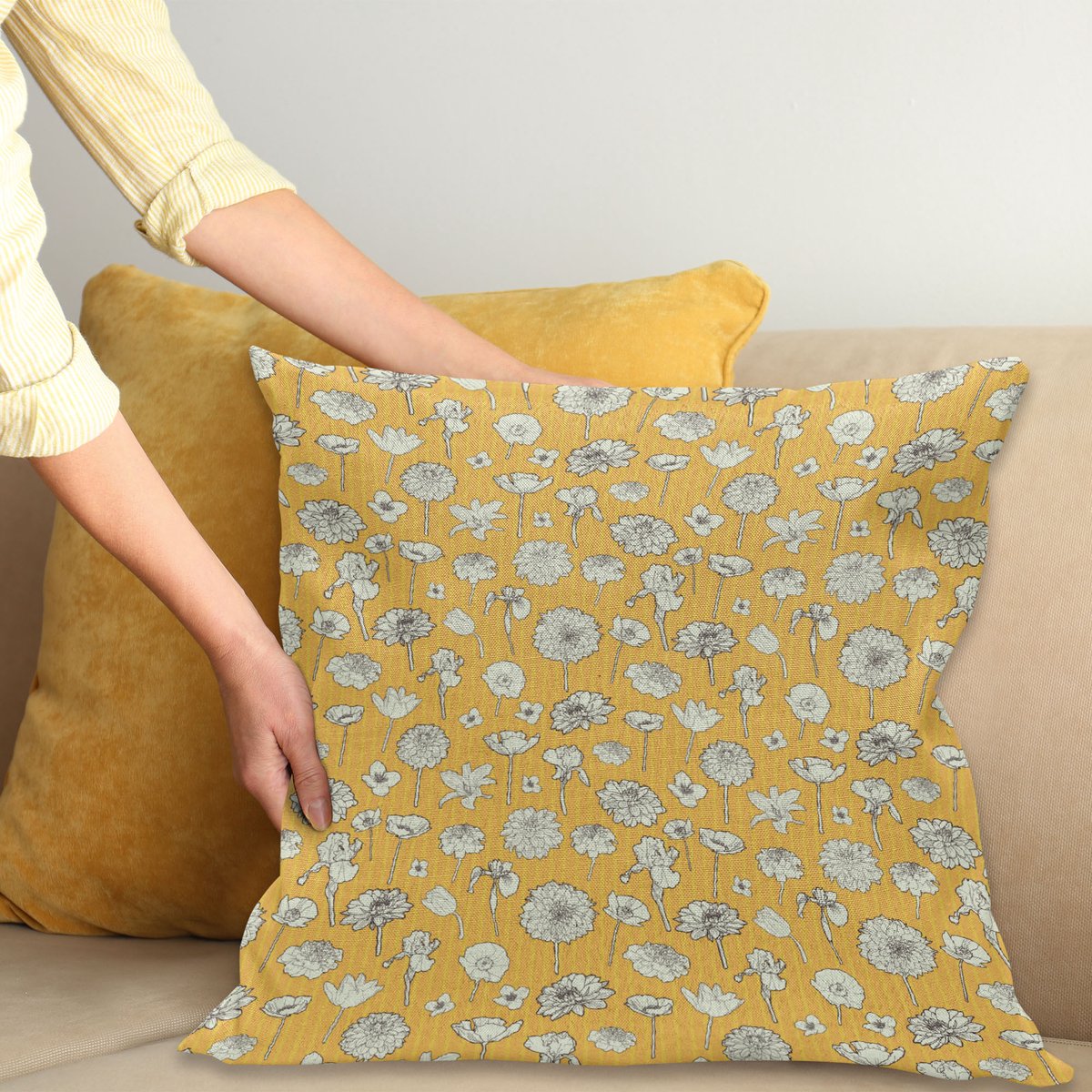 ABAKUHAUS Jaargang Kussenhoes – Weidebloemen – 50x50 cm – Bleek oranje-taupe bleek oranje taupe