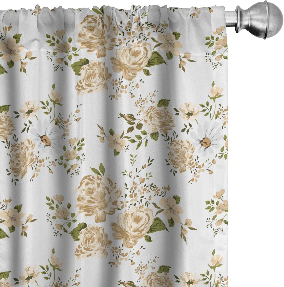 ABAKUHAUS Bloemen gordijnen – 2x75x175 cm – microvezel, halfverduisterend, wit/beige