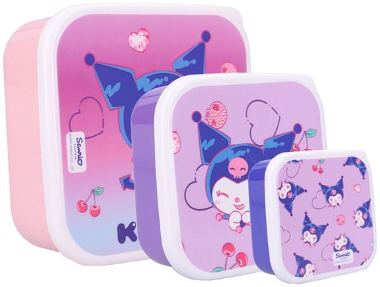 Kuromi Lunchset - Lunchbox - Drinkfles - 3 Snackboxen - Meerkleurig — afbeelding 3