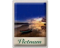 Blechschild Reise 30x40cm Vietnam Asien Boot Meer Natur Urlaub