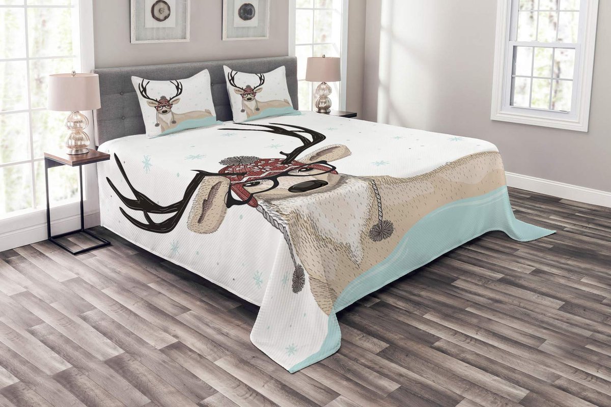 ABAKUHAUS Dagdeken-set – 264x220 cm – Multikleur (Blauw/Wit/Beige) – voorzijde bedrukt