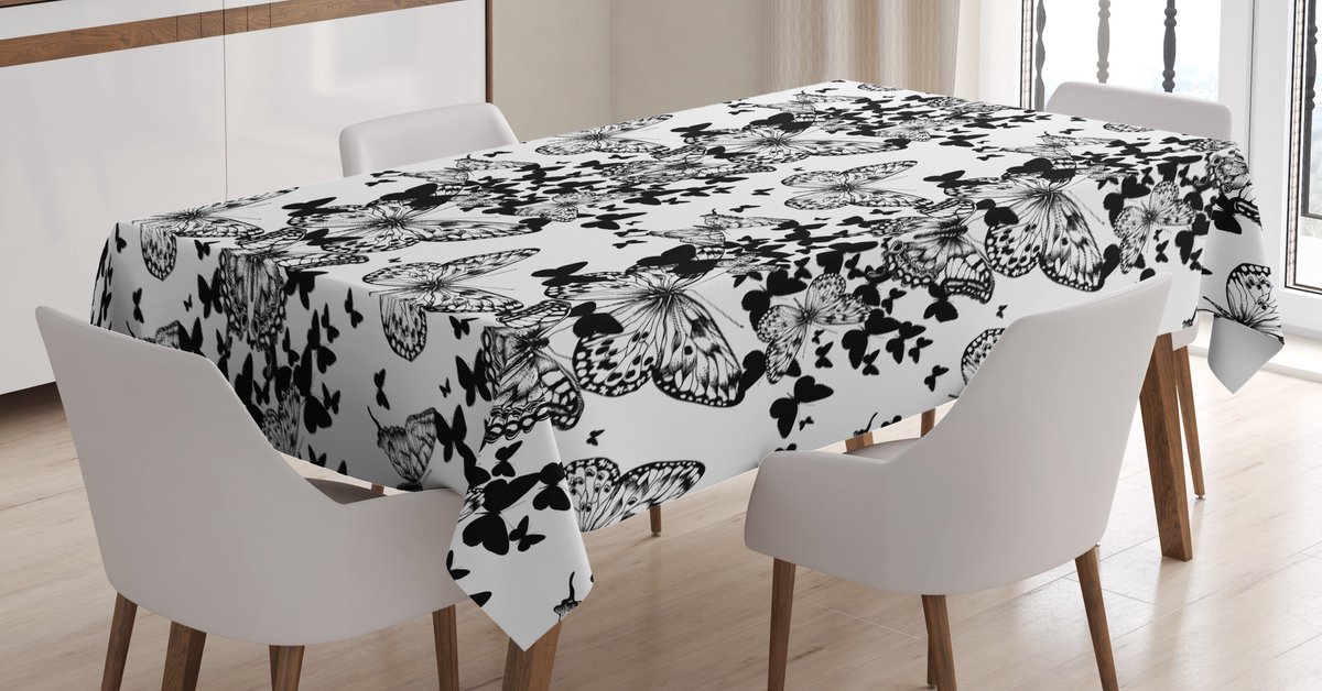 ABAKUHAUS Tafelkleed – Vlinder Motief – 140×170 cm – Wit/Zwart