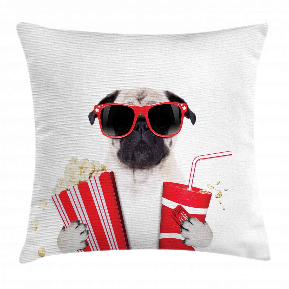 ABAKUHAUS Mops-kussenhoes – 40x40 cm – Bedrukt aan beide zijden, rits Creme