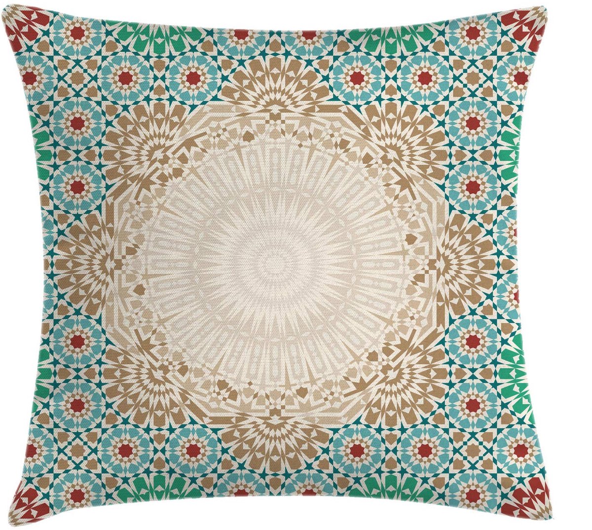 ABAKUHAUS Boho-kussenhoes – Bloemenmozaïek – 60×60 cm – 2-zijdes bedrukt Blaugrün Beige