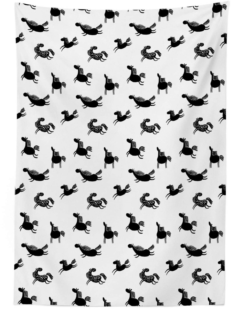 ABAKUHAUS Doodle Equiden Tafelkleed – 140x240 cm – Wit/Zwart