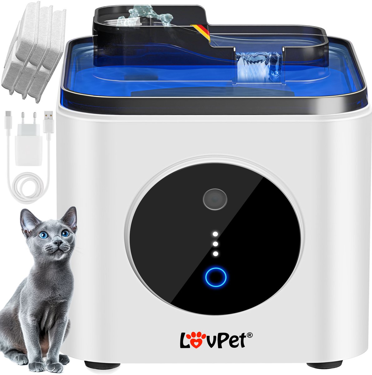 LOVPET® Drinkfontein Kat met Sensor - 3,5L Waterfontein met Filtersysteem Inclusief 3 Filters