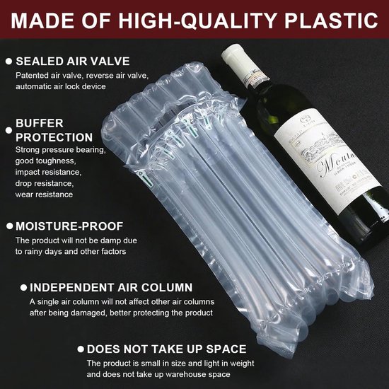 LINXIU 20Pack Wijnfles Beschermers Reizen Luchtpomp Opblaasbare Luchtkolom Zakken Herbruikbare Bubble Kussen Wrap Mouwen met Pomp voor Veiligheid Verzending
