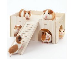 Grote Cavia Cabin met Handgreep - 4 Ingangen - Cavia Speelgoedaccessoires voor Konijnen - Cavia's - Chinchilla - 38 x 25 x 18 cm