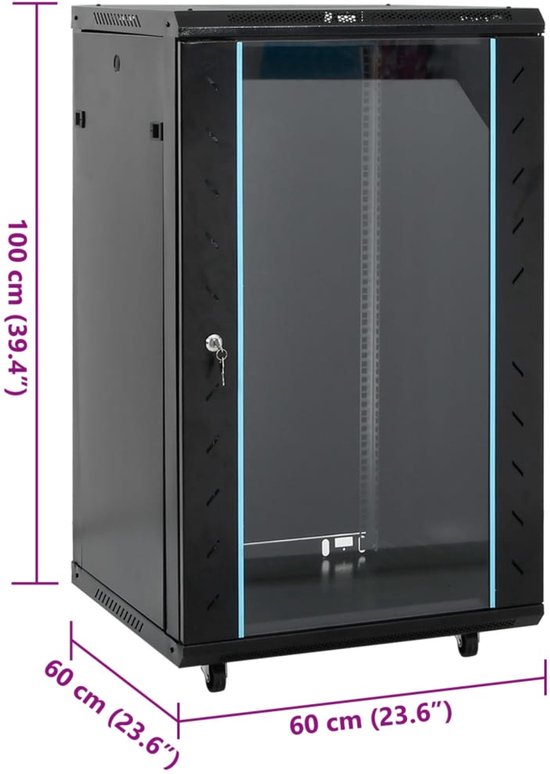vidaXL - Netwerkkast - 18U - 19" - IP20 - 60x60x100 - cm - zwart van Merkloos — afbeelding 5