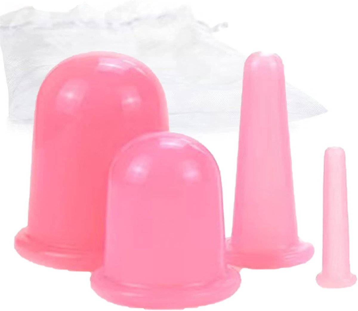 Cupping Glazen Silicone Set - Cupping Cups 4 Stuks - Cupping Glazen voor Nek Gezicht Lichaam met Opbergzak - Cellulite Cupping Massage Tools - Cupping Therapie Accessoires