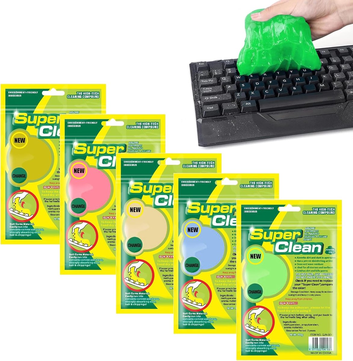 Keyboard Cleaner Gel - Reusable Cleaning Clay - Universele Stofreiniger voor Auto-interieur - Laptop - PC - Camera - Printer - 5 Kleuren - 5 Stukken