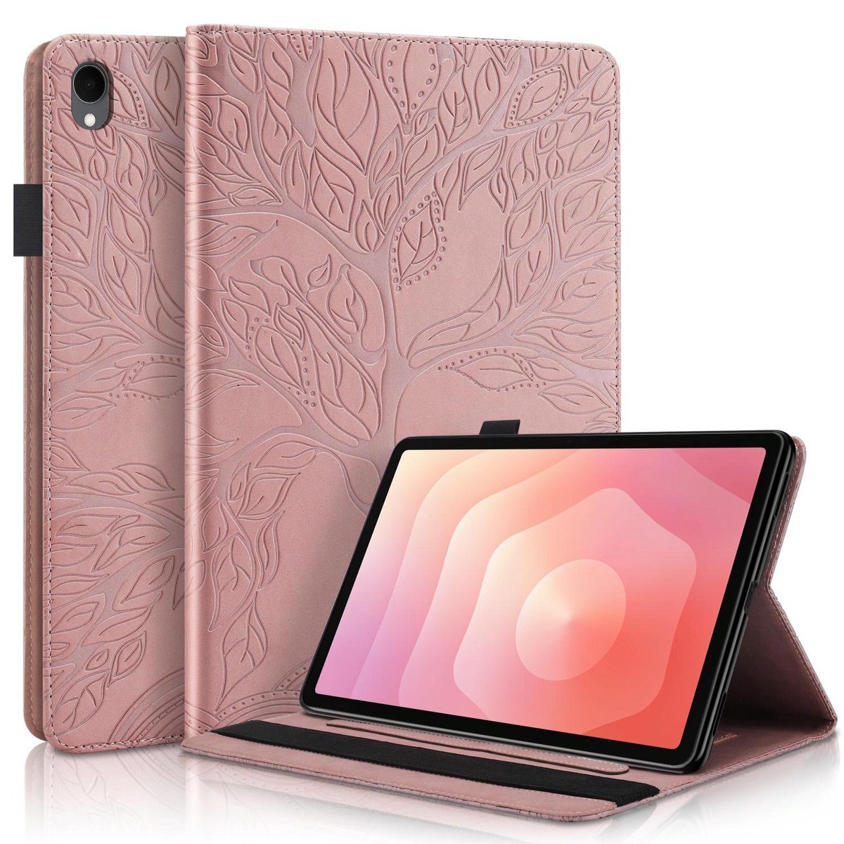 Mobigear Tablethoes geschikt voor Samsung Galaxy Tab S11 Hoes | Mobigear Tree Bookcase + Stylus Houder - Roségoud