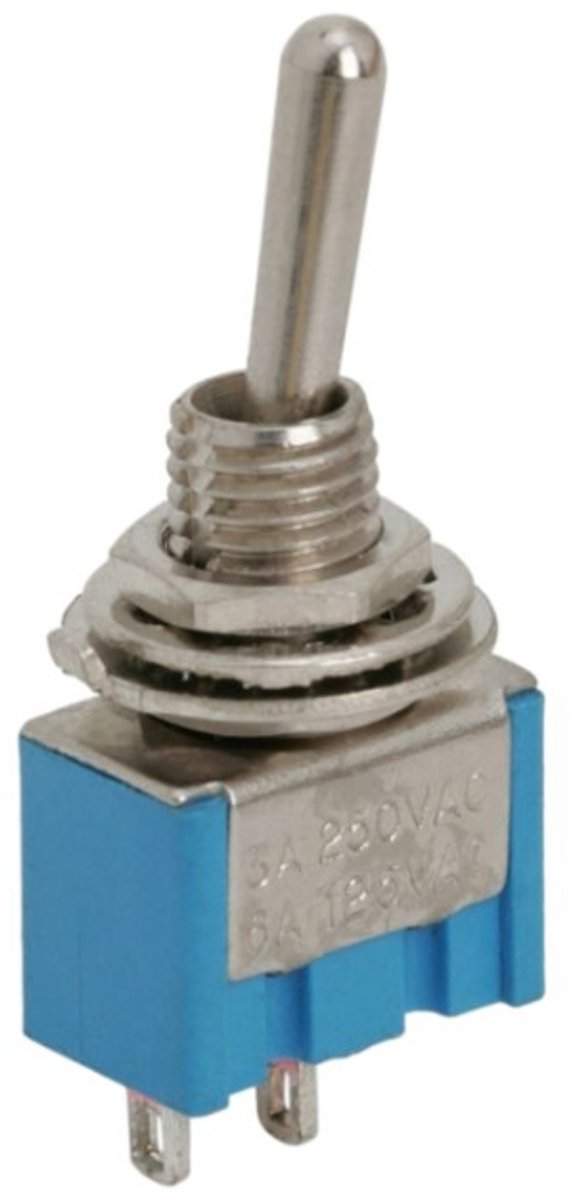 5x Mini Tuimelschakelaar SPST OFF-ON - 2 Standen Toggle Switch 250VAC 3A / 125VAC 6A - Enkelpolige Schakelaar Met Soldeeraansluitingen - Mini Inbouw Schakelaar - Hendel Lengte 10mm - Behuizing 13x9x7mm - Verkoopeenheid 5 Stuks [09016]