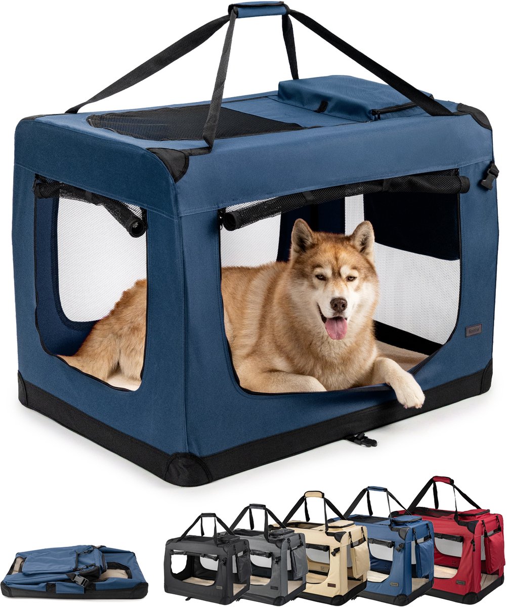 Lionto Opvouwbare Pet Transport Box, Hondenbox, Kattenbak, Kleine dierentas, Blauw, 101 cm x 69 cm x 70 cm
