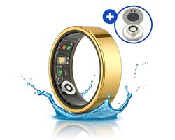 SyncGear Smart Ring - Slimme Ring voor Heren & Dames Met Oplaadcase – Menstruatiecyclus - Activity Tracker - SpO2 - Stappenteller - Hartslagmeter - Nederlandse App - Maat 13 (Europese Maat 70) - Kleur: Goud